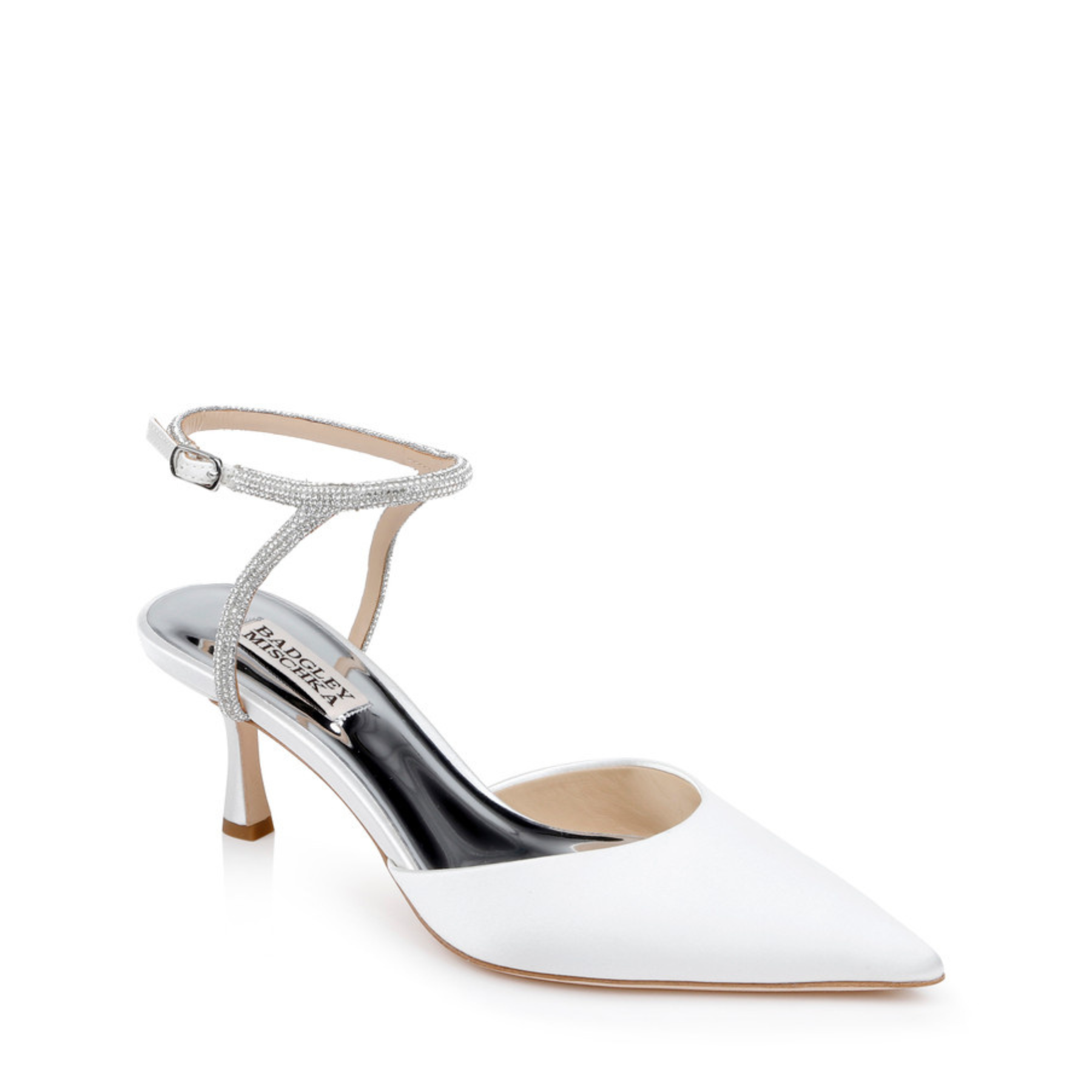 Badgley Mischka Autumn crystal ankle strap kitten heel pump white, The White Collection Australia